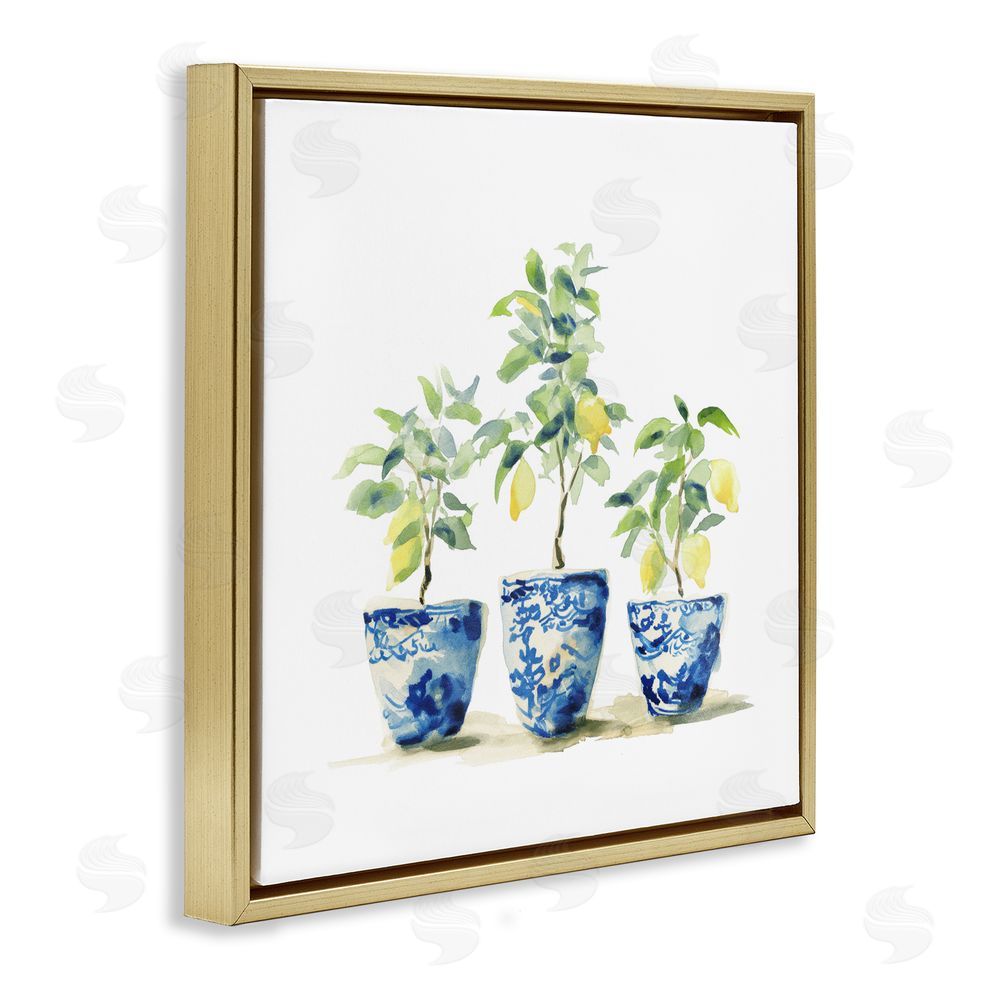 Svetlana Aleynikova Lemons In Blue Pots Gold Floating Frame Canvas Wall Art Print