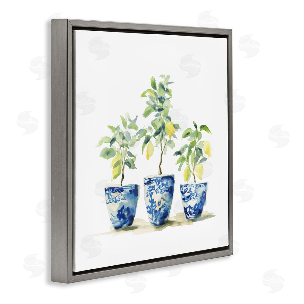 Svetlana Aleynikova Lemons In Blue Pots Gray Floating Frame Canvas Wall Art Print