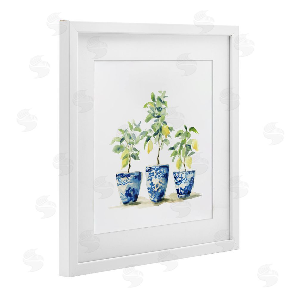 Svetlana Aleynikova Lemons In Blue Pots White Framed Print Under Glass Wall Art