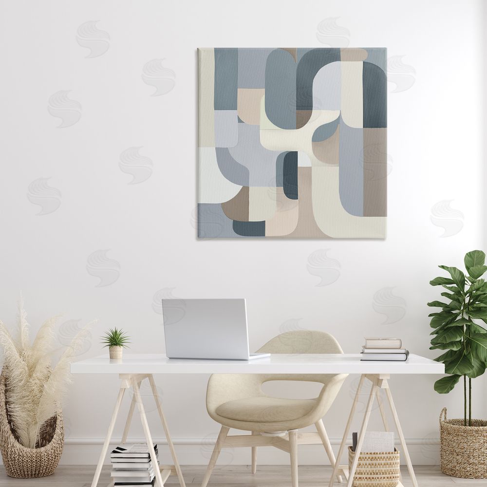 Annabelle Hall Bauhaus Blue Curves Stretched Canvas Wall Art in Room
