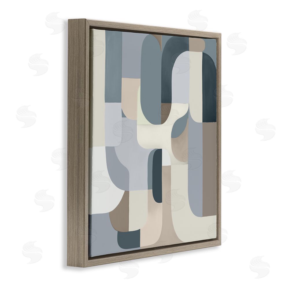 Annabelle Hall Bauhaus Blue Curves Brown Floating Frame Canvas Wall Art Print