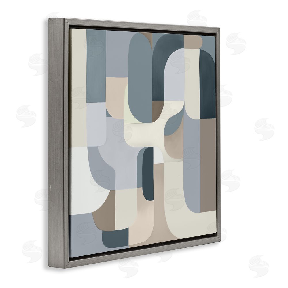 Annabelle Hall Bauhaus Blue Curves Gray Floating Frame Canvas Wall Art Print