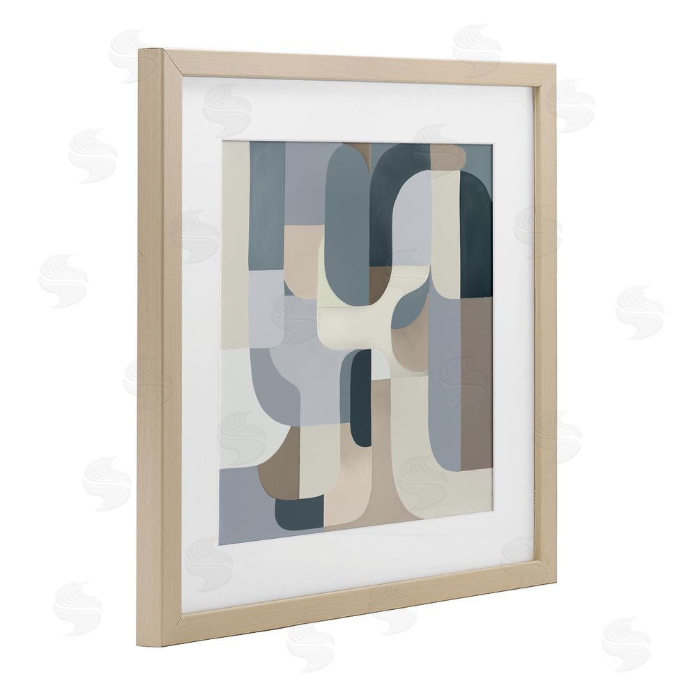Annabelle Hall Bauhaus Blue Curves Birch Framed Print Under Glass Wall Art