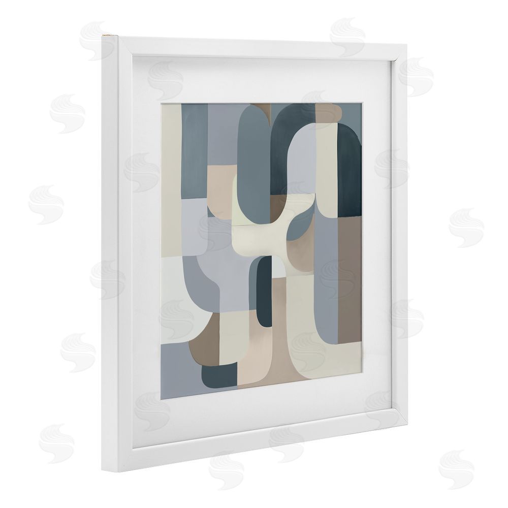 Annabelle Hall Bauhaus Blue Curves White Framed Print Under Glass Wall Art