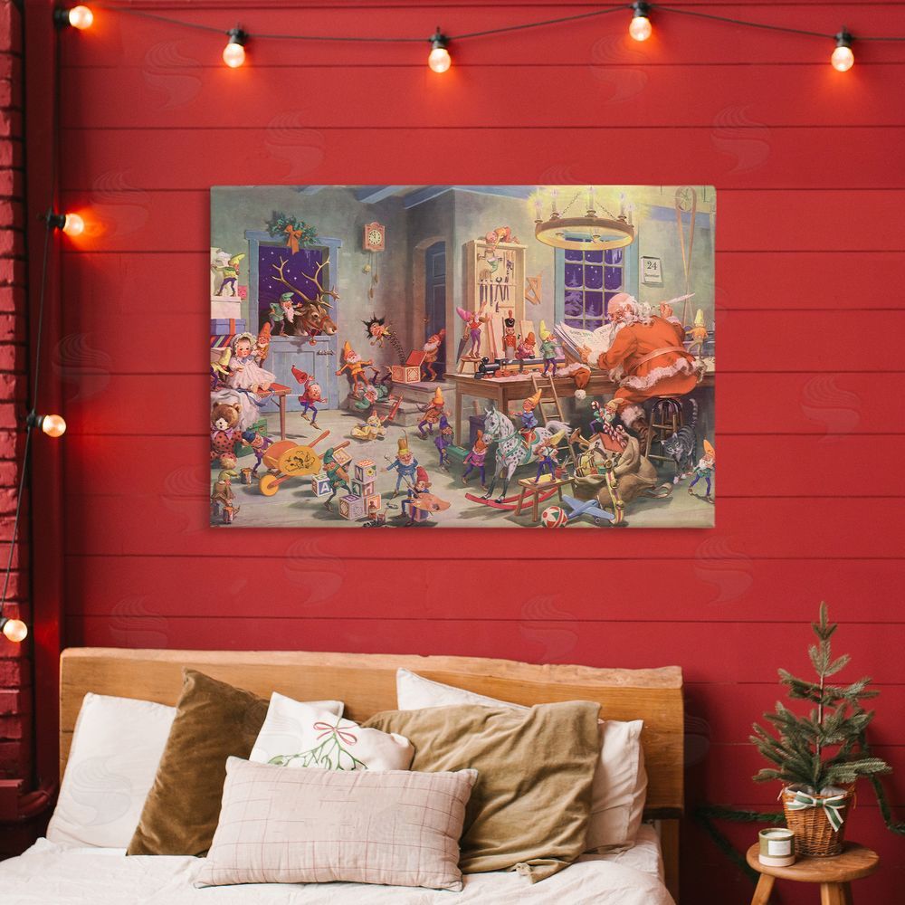 Vintage Hustle Santa's Elves Antique Scene Canvas Art on Wall