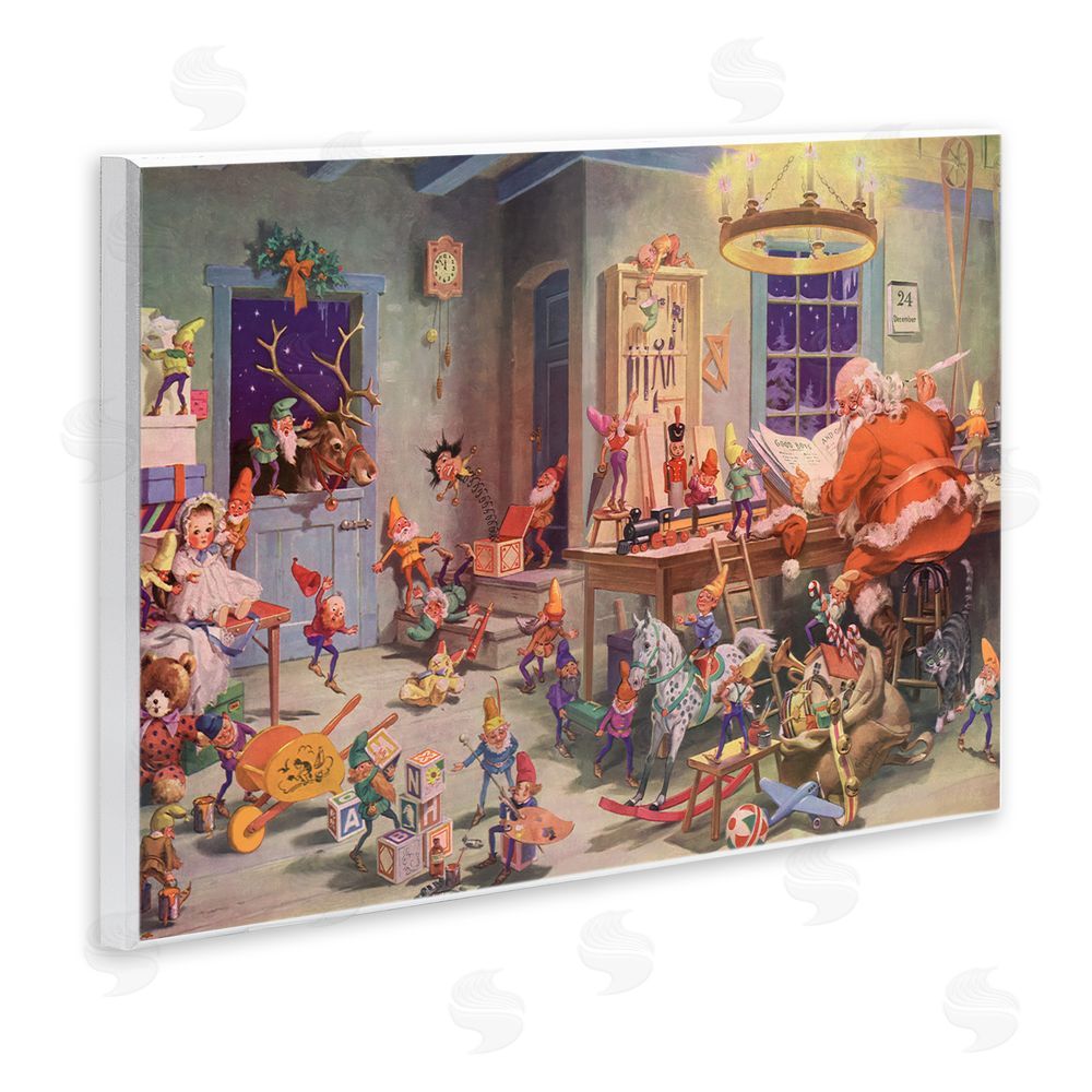 Vintage Hustle Santa's Elves Antique Scene Wall Plaque Art Print