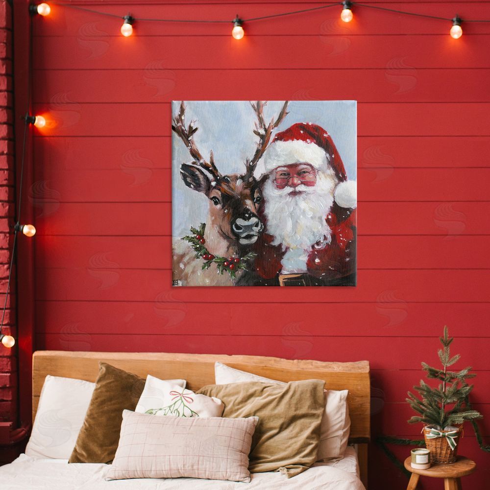 Sara Culpepper Rosy Cheeked Santa & Reindeer Printed Wall Art in Room