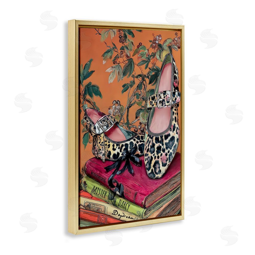 Annabelle Hall On My Feet Shoes & Books Gold Floating Frame Canvas Wall Art Print