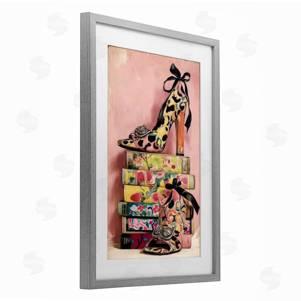 Annabelle Hall On My Feet Heels & Books Gray Framed Print Under Glass Wall Art