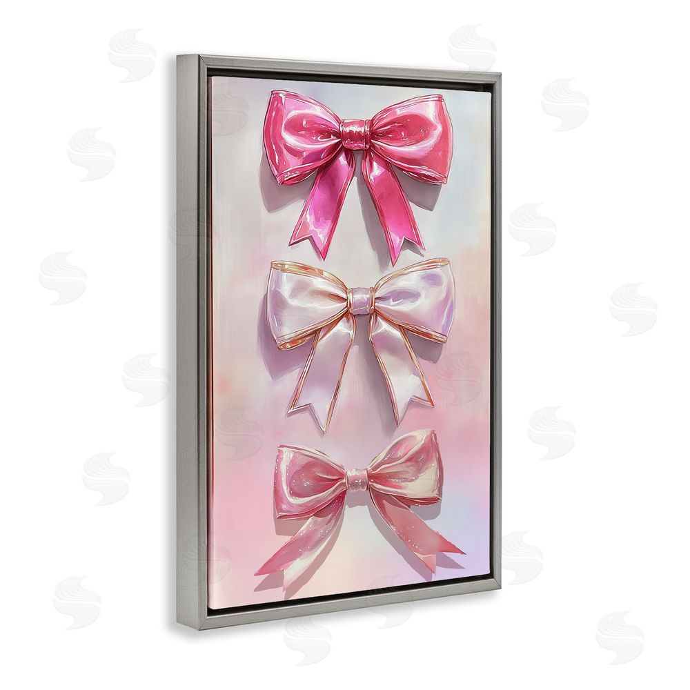 Annabelle Hall Blush And Satin Bows Gray Floating Frame Canvas Wall Art Print