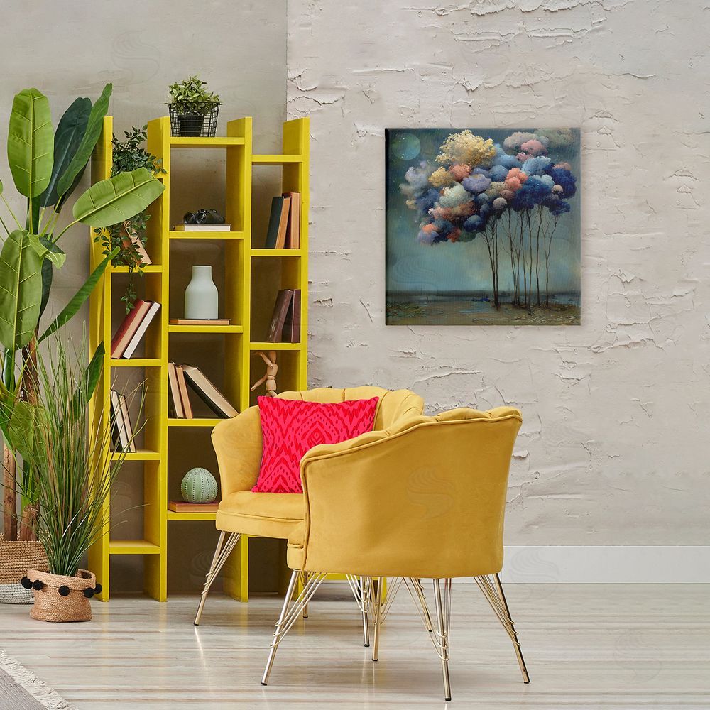 Annabelle Hall Dreamy Sky Trees Surrealism Stretched Canvas Wall Art Print in Room