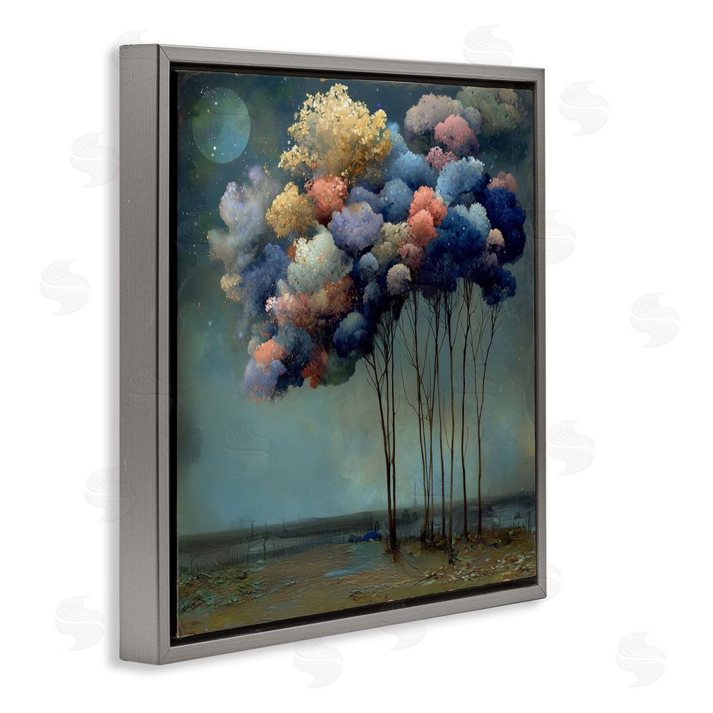Annabelle Hall Dreamy Sky Trees Surrealism Gray Floating Frame Canvas Wall Art Print