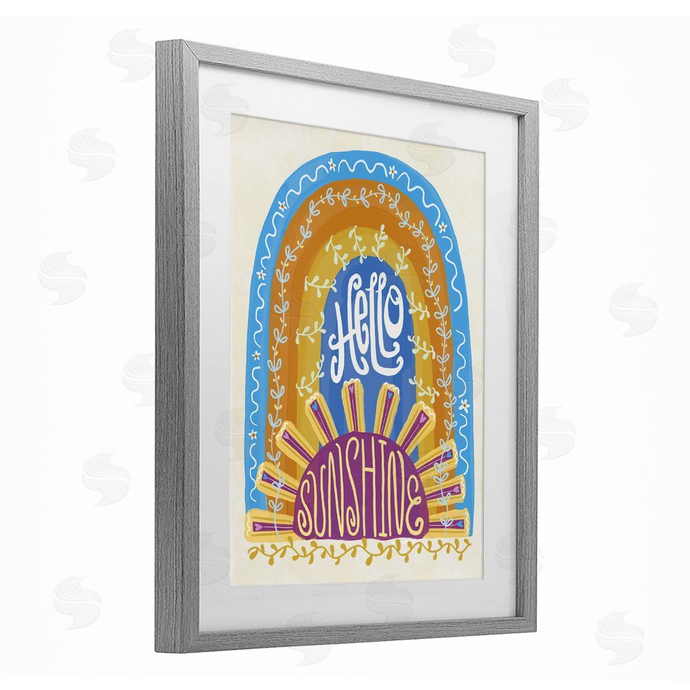 Connie Summers Boho Hello Sunshine Gray Framed Print Under Glass Wall Art