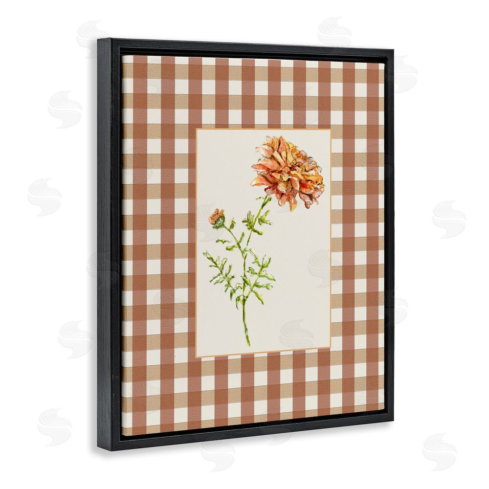 Lisa Wehmeyer Plaid Marigold Flower Black Floating Frame Canvas Wall Art Print