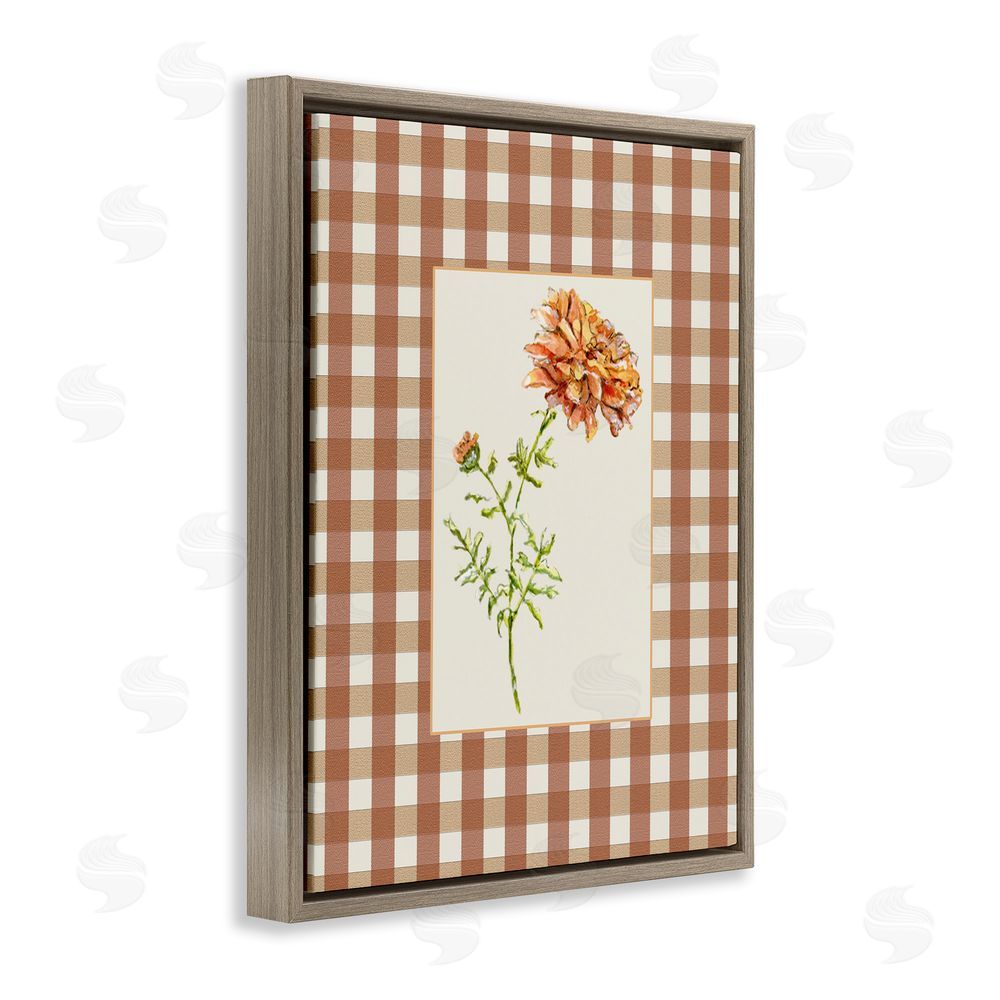 Lisa Wehmeyer Plaid Marigold Flower Brown Floating Frame Canvas Wall Art Print
