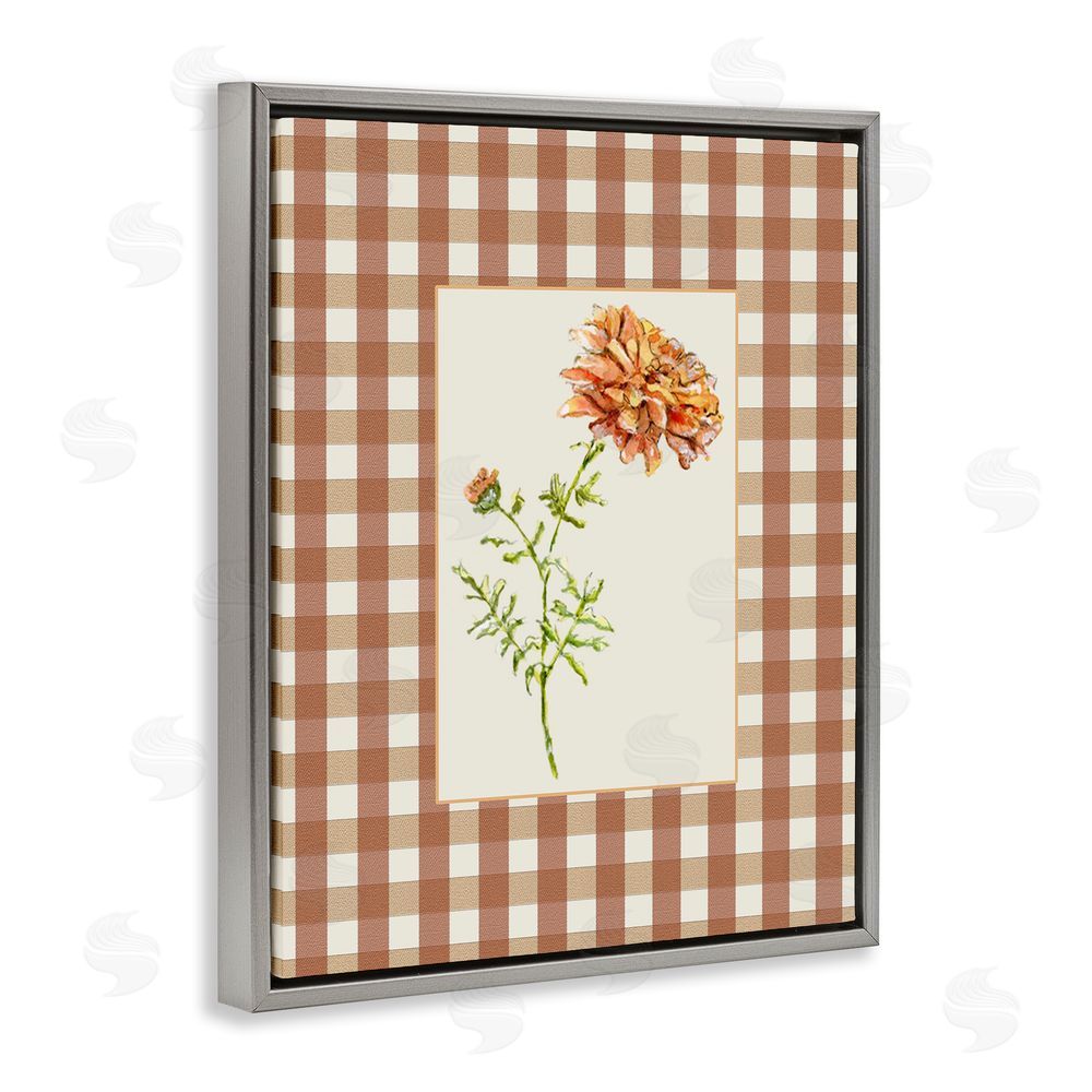 Lisa Wehmeyer Plaid Marigold Flower Gray Floating Frame Canvas Wall Art Print