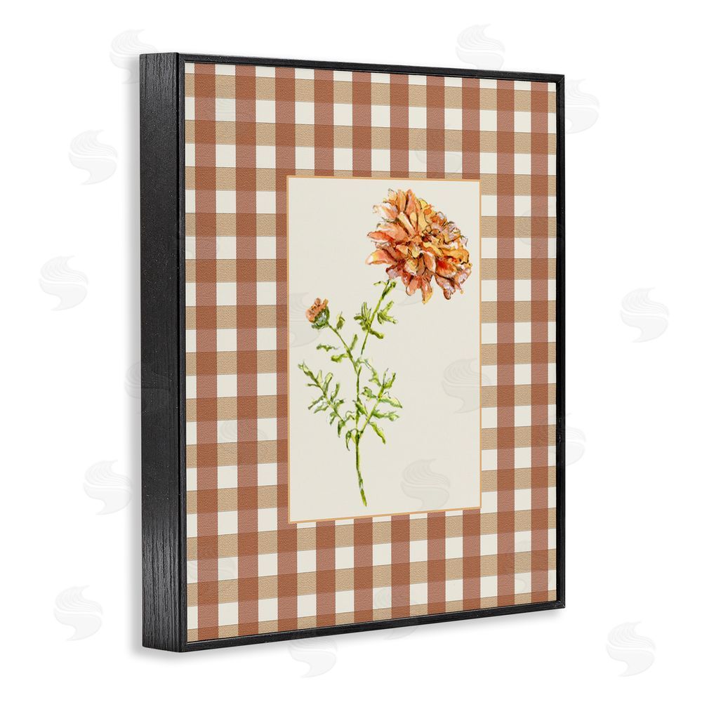 Lisa Wehmeyer Plaid Marigold Flower Black Framed Giclee Wall Art Print