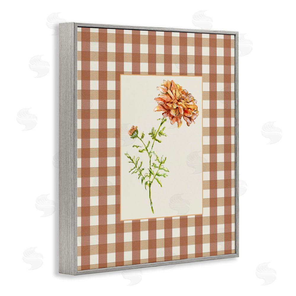 Lisa Wehmeyer Plaid Marigold Flower Gray Framed Giclee Wall Art Print