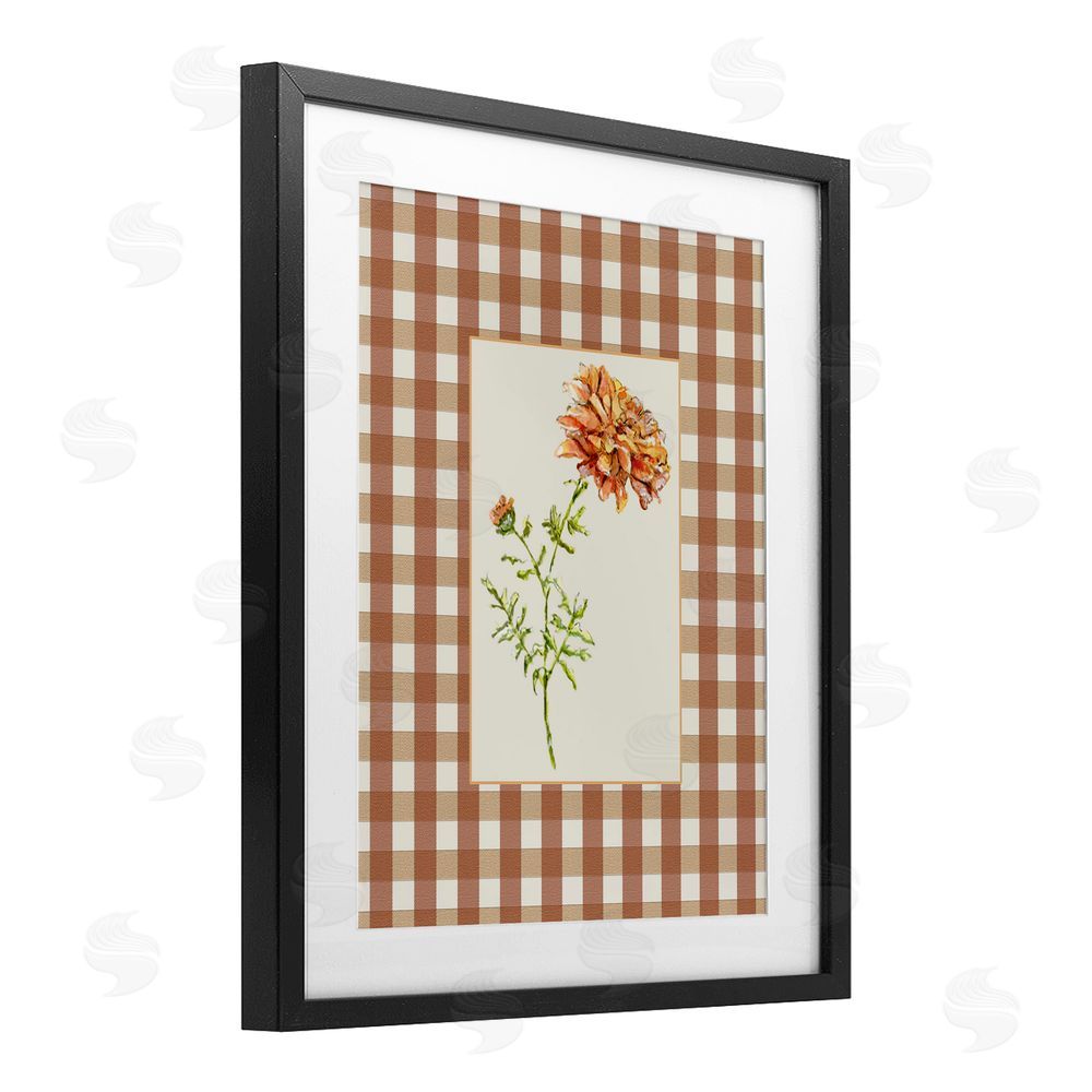 Lisa Wehmeyer Plaid Marigold Flower Black Framed Print Under Glass Wall Art