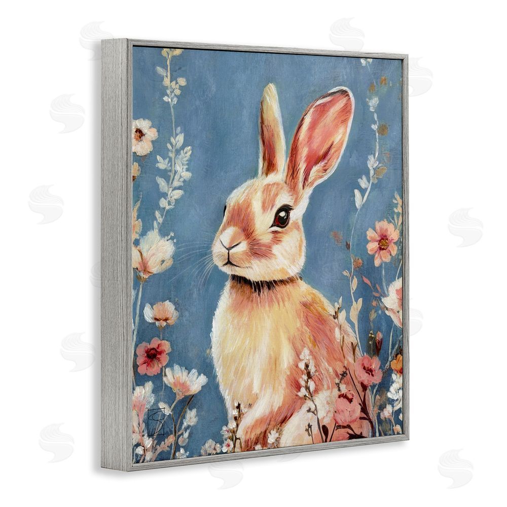Sara Culpepper Whimsical Rabbit on Blue Gray Framed Giclee Wall Art Print