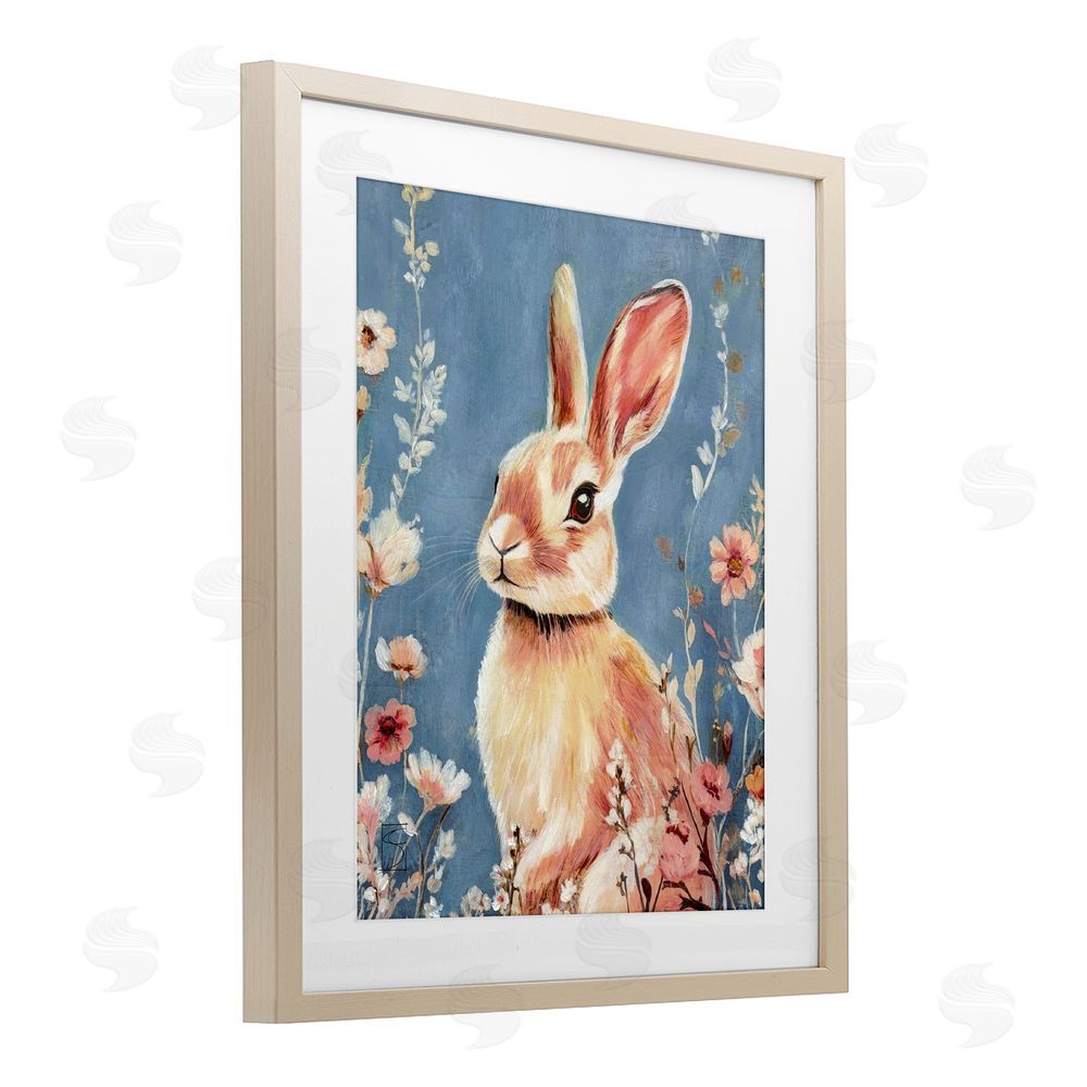 Sara Culpepper Whimsical Rabbit on Blue Birch Framed Print Under Glass Wall Art
