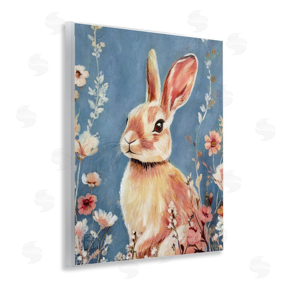 Sara Culpepper Whimsical Rabbit on Blue Wall Plaque Art Print