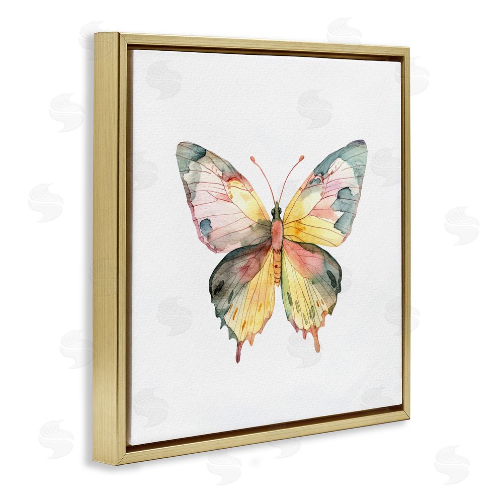 Kim Allen Watercolor Butterfly Subtlety Gold Floating Frame Canvas Wall Art Print