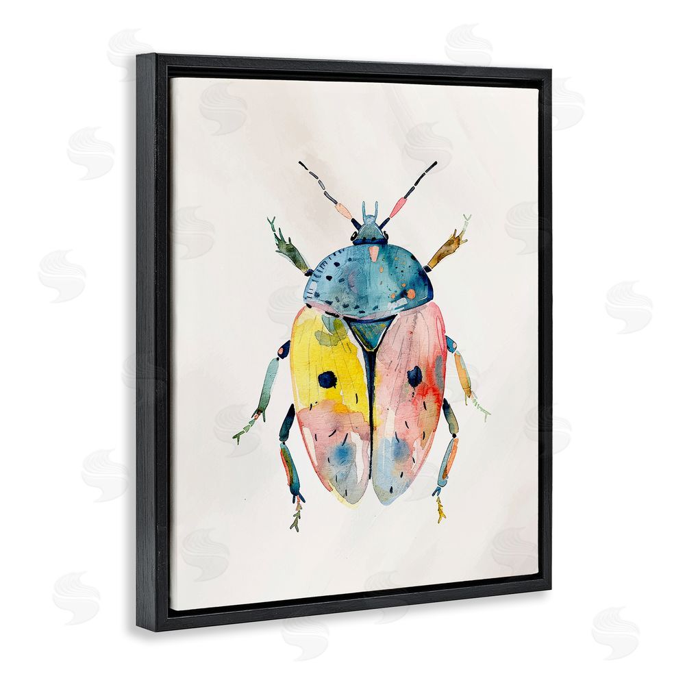 Kim Allen Whimsical Boho Beetle Black Floating Frame Canvas Wall Art Print