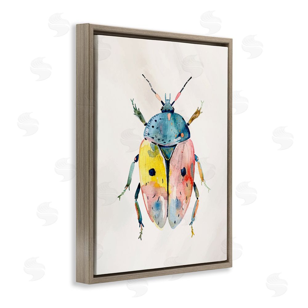 Kim Allen Whimsical Boho Beetle Brown Floating Frame Canvas Wall Art Print