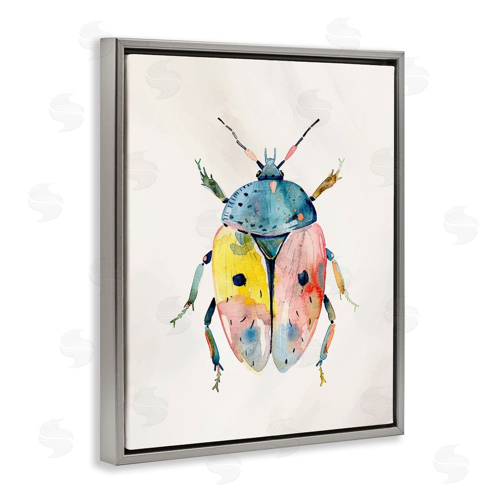 Kim Allen Whimsical Boho Beetle Gray Floating Frame Canvas Wall Art Print