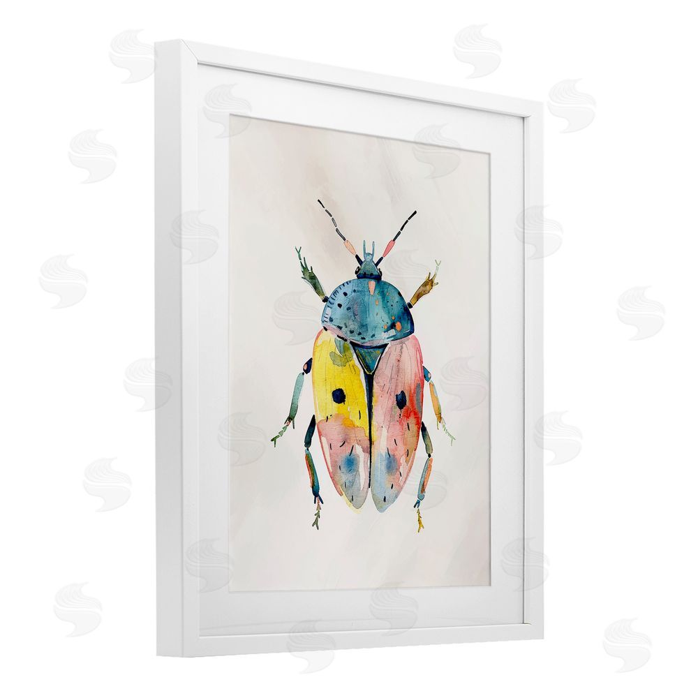 Kim Allen Whimsical Boho Beetle White Framed Print Under Glass Wall Art