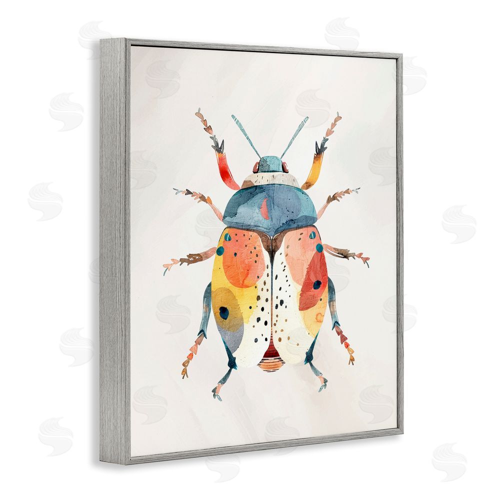 Kim Allen Boho Colorful Beetle Gray Framed Giclee Wall Art Print