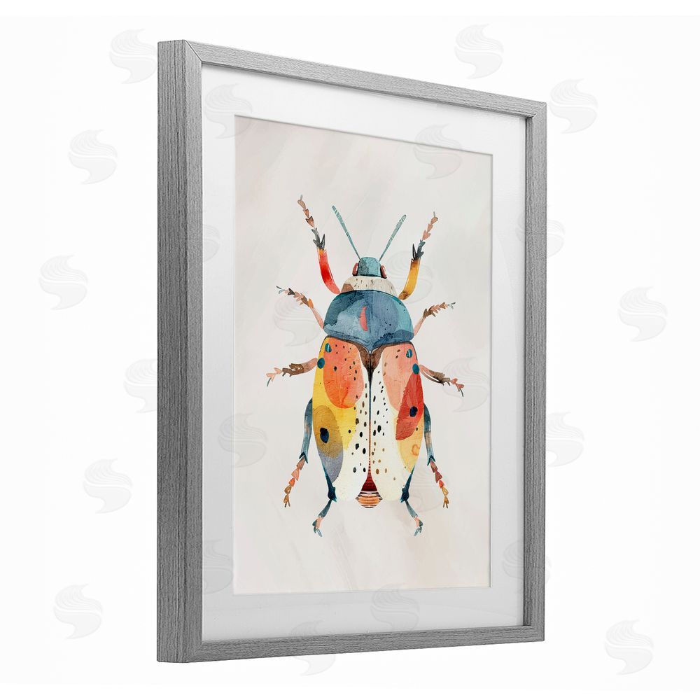 Kim Allen Boho Colorful Beetle Gray Framed Print Under Glass Wall Art