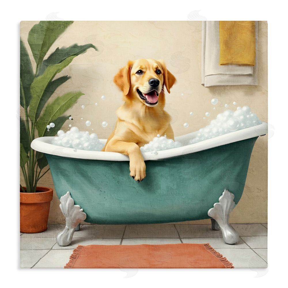 Kim Allen Bubble Bath Labrador Dog Stretched Canvas Wall Art