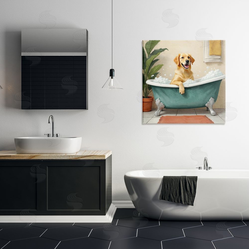 Kim Allen Bubble Bath Labrador Dog Stretched Canvas Wall Art in Room