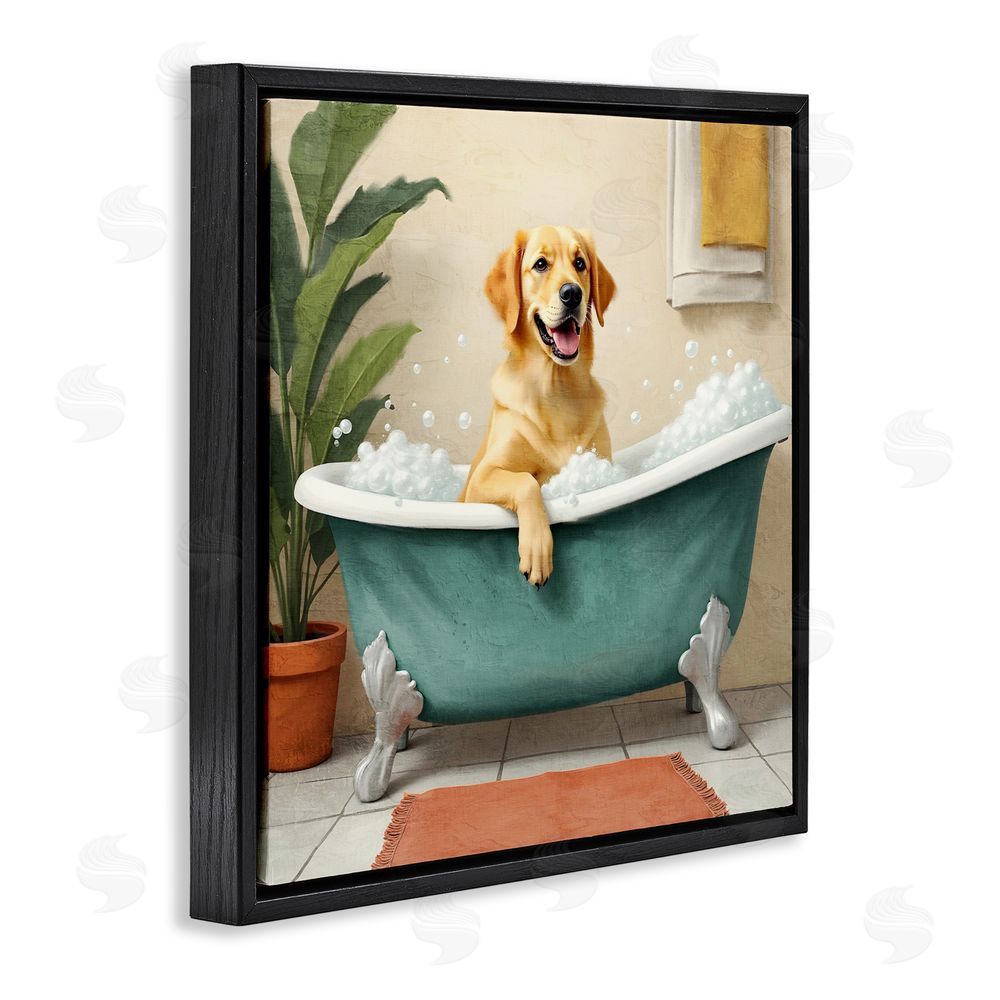 Kim Allen Bubble Bath Labrador Dog Black Floating Frame Canvas Wall Art Print