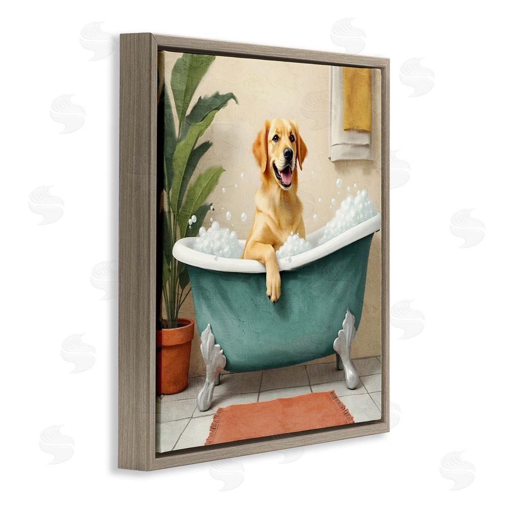 Kim Allen Bubble Bath Labrador Dog Brown Floating Frame Canvas Wall Art Print