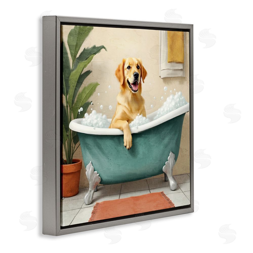Kim Allen Bubble Bath Labrador Dog Gray Floating Frame Canvas Wall Art Print