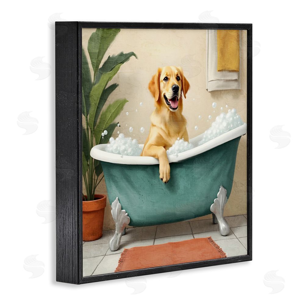 Kim Allen Bubble Bath Labrador Dog Black Framed Giclee Wall Art Print