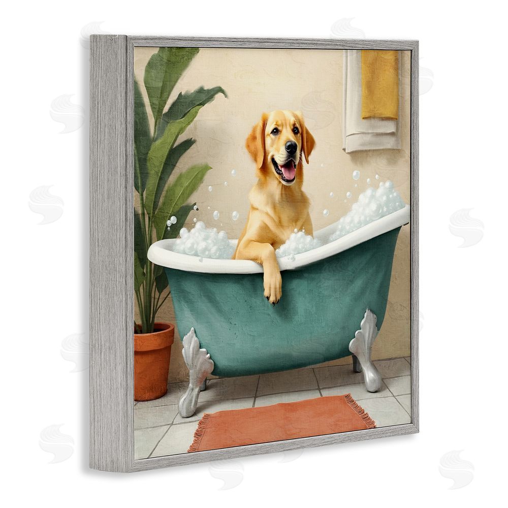 Kim Allen Bubble Bath Labrador Dog Gray Framed Giclee Wall Art Print