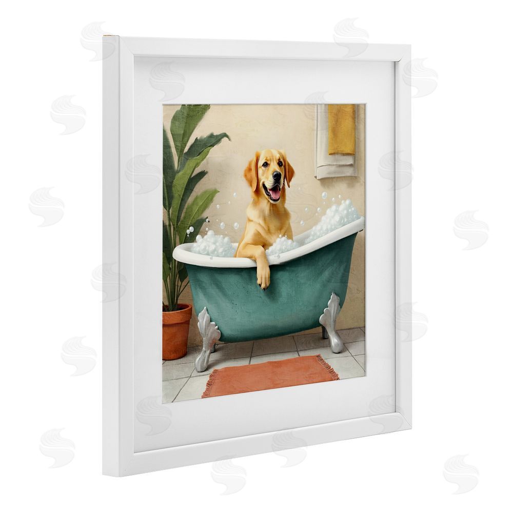 Kim Allen Bubble Bath Labrador Dog White Framed Print Under Glass Wall Art