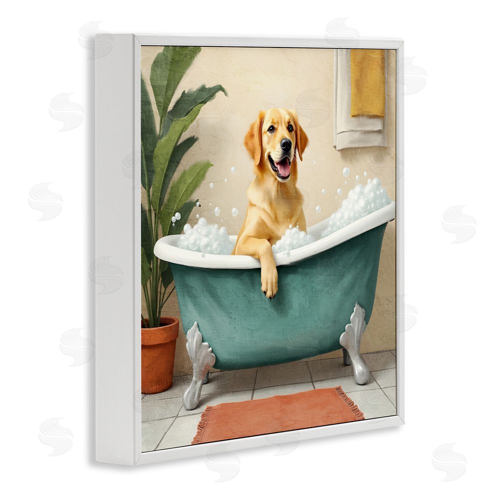 Kim Allen Bubble Bath Labrador Dog White Framed Giclee Wall Art Print