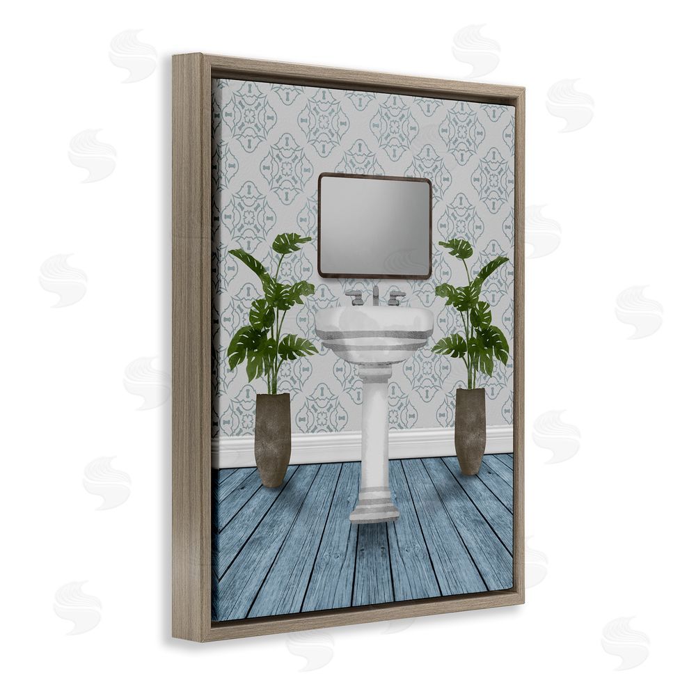 Marcus Prime Restful Wash Plants & Sink Brown Floating Frame Canvas Wall Art Print