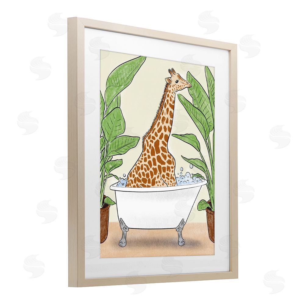 Marcus Prime Bathing Giraffe & Plants Birch Framed Print Under Glass Wall Art