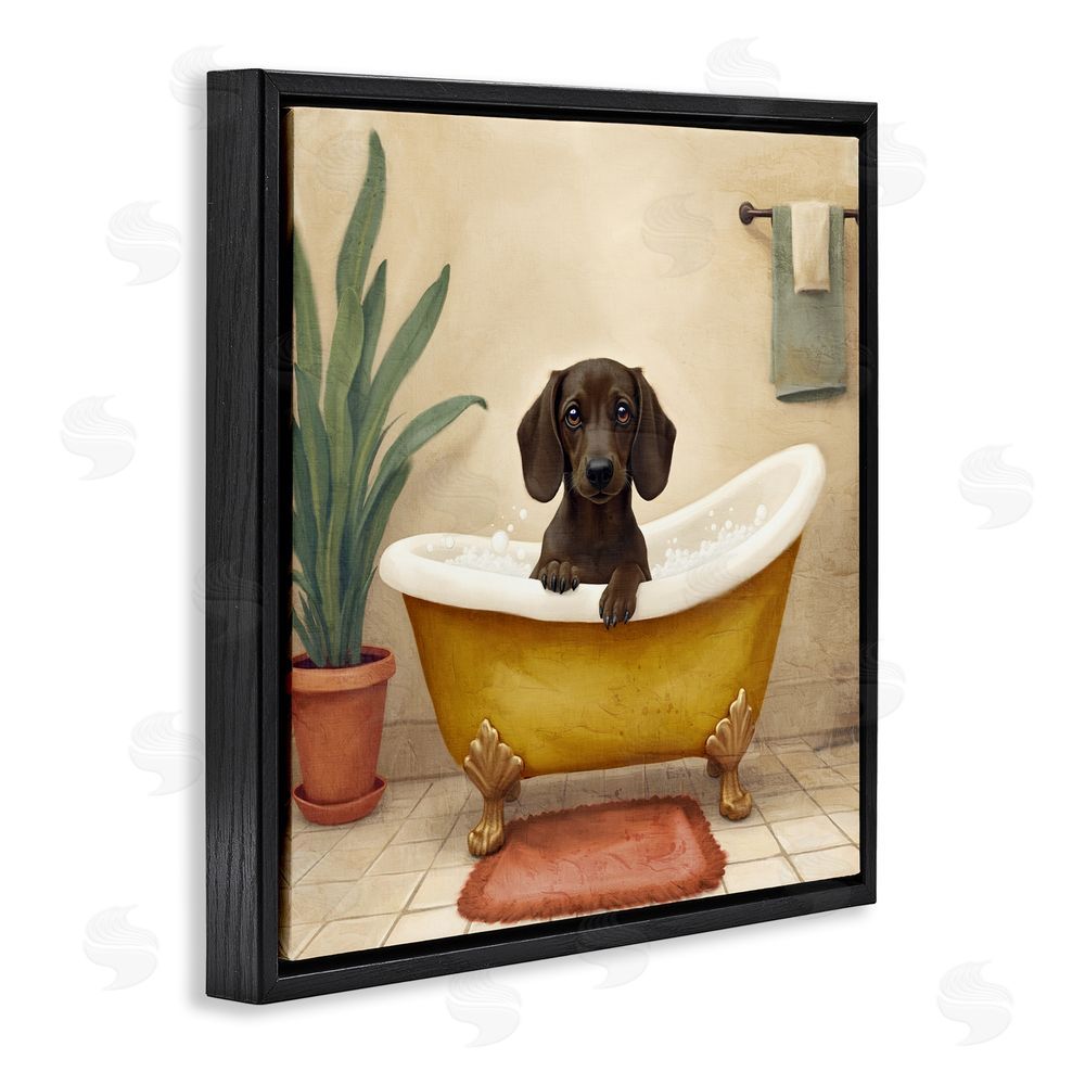 Kim Allen Bubble Bath Brown Dog Black Floating Frame Canvas Wall Art Print