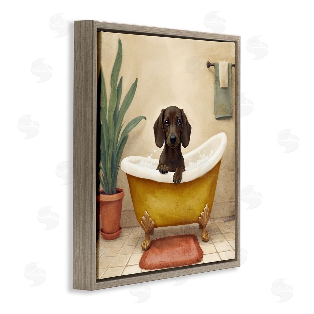 Kim Allen Bubble Bath Brown Dog Brown Floating Frame Canvas Wall Art Print