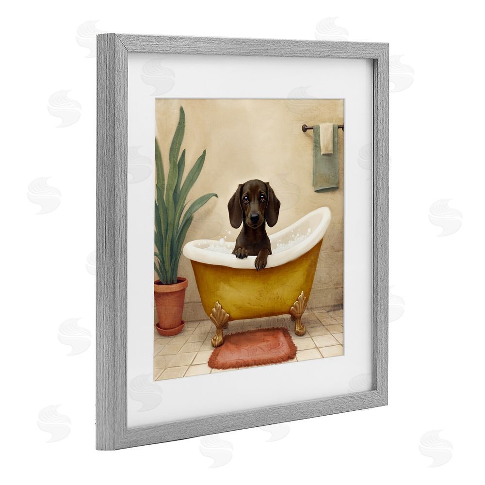 Kim Allen Bubble Bath Brown Dog Gray Framed Print Under Glass Wall Art