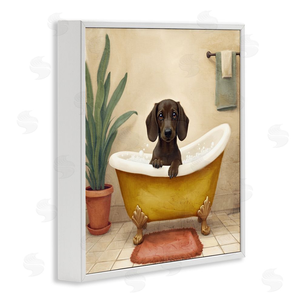 Kim Allen Bubble Bath Brown Dog White Framed Giclee Wall Art Print