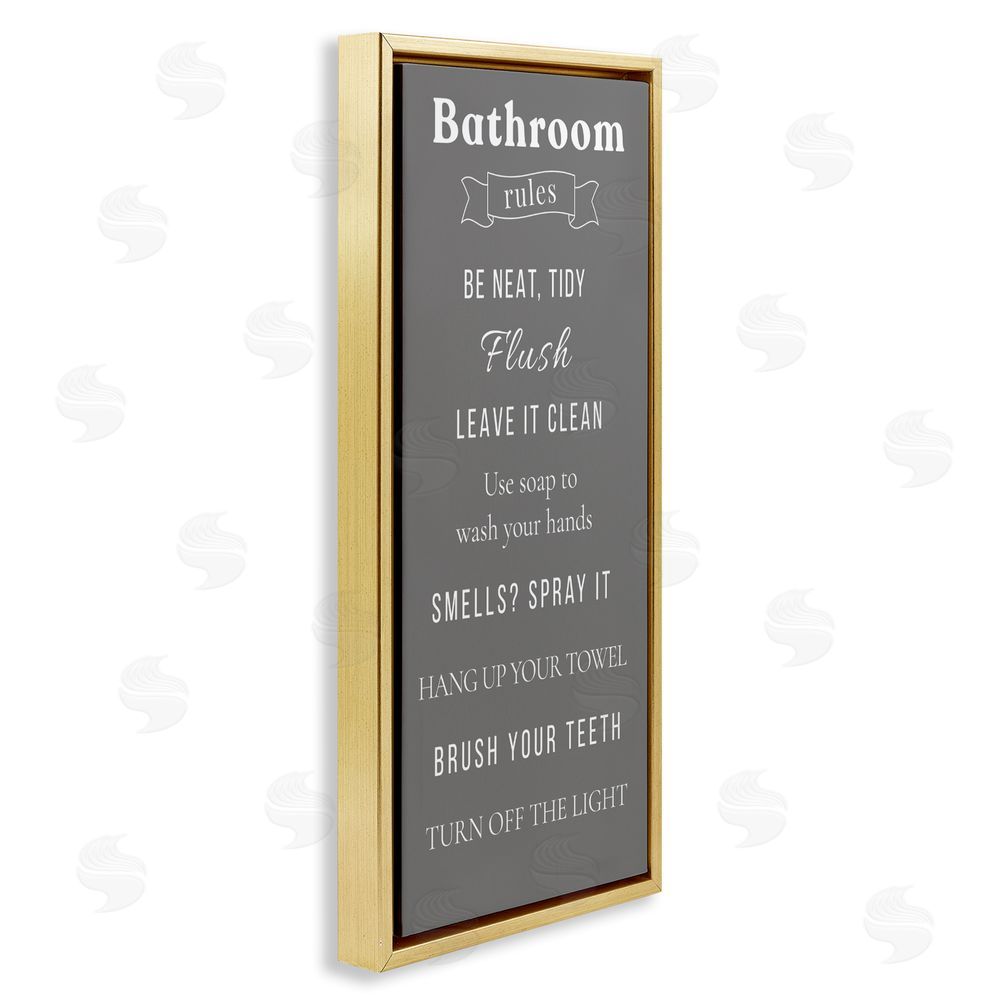 Julia Frost Bathroom Rules Reminders Gold Floating Frame Canvas Wall Art Print