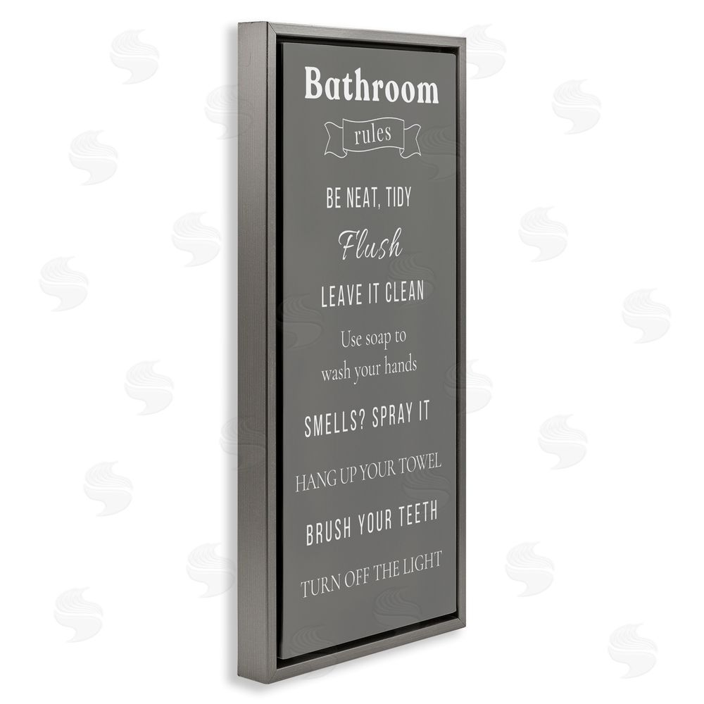 Julia Frost Bathroom Rules Reminders Gray Floating Frame Canvas Wall Art Print